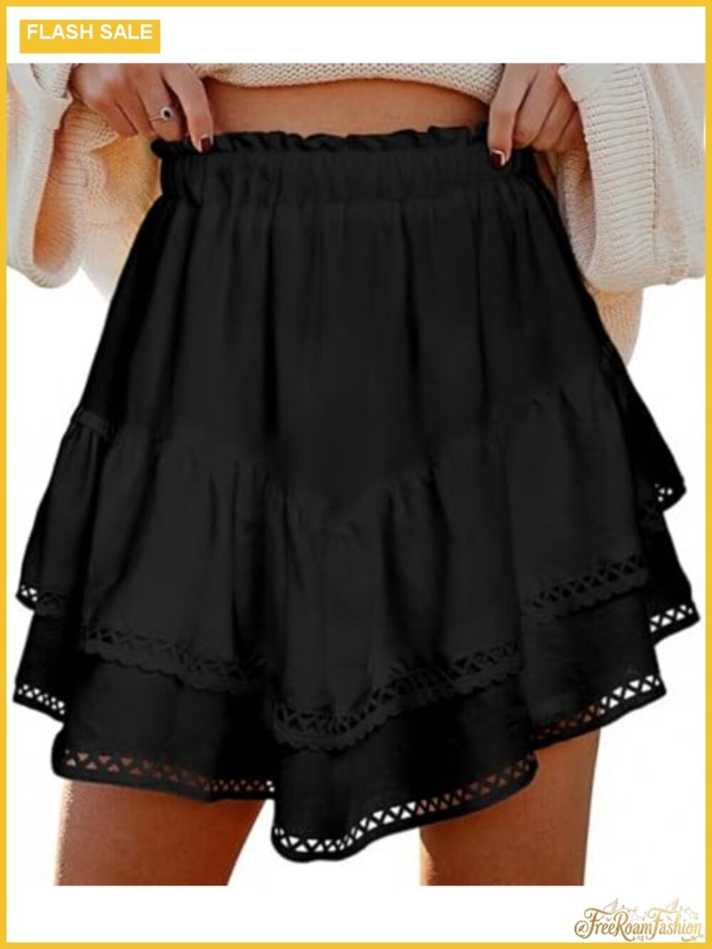 Flowy Ruffle Tiered Skort Crochet Boho High Waist Mini Golf Tennis